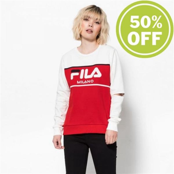 Fila Mikiny Damske Červené / Biele - Milan Week Shirt Er S Cut Outs Vypredaj - Slovakia 64530-ASQT